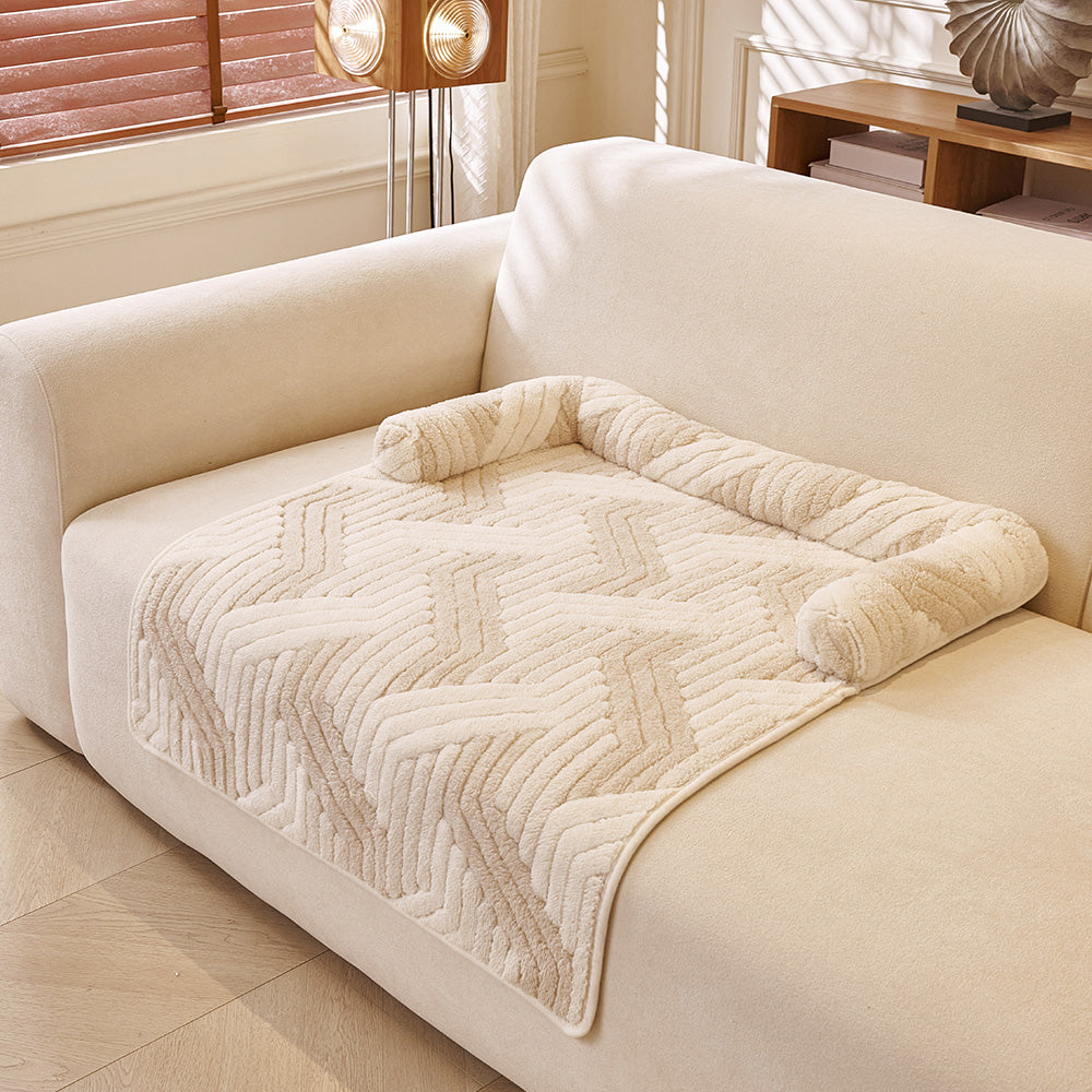Chevron Plush Bolster Pet Sofa Bed, beige finish