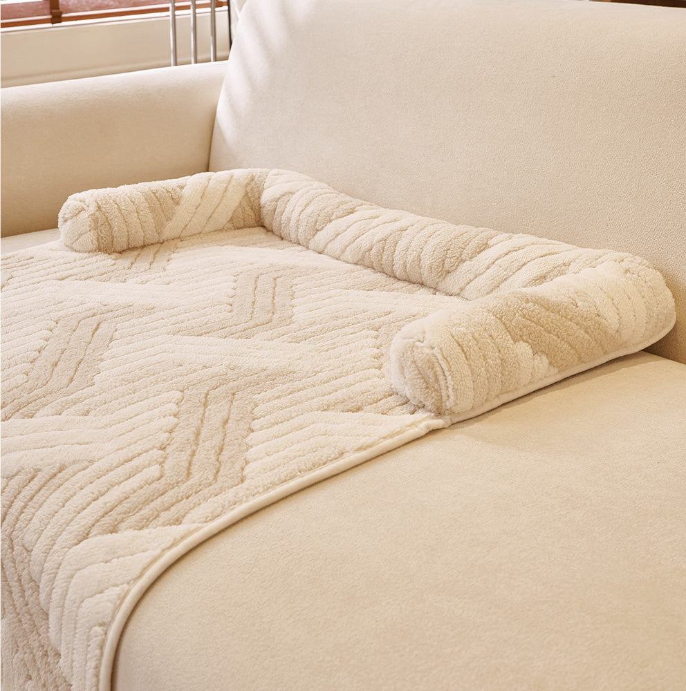 Chevron Plush Bolster Pet Sofa Bed, side profile
