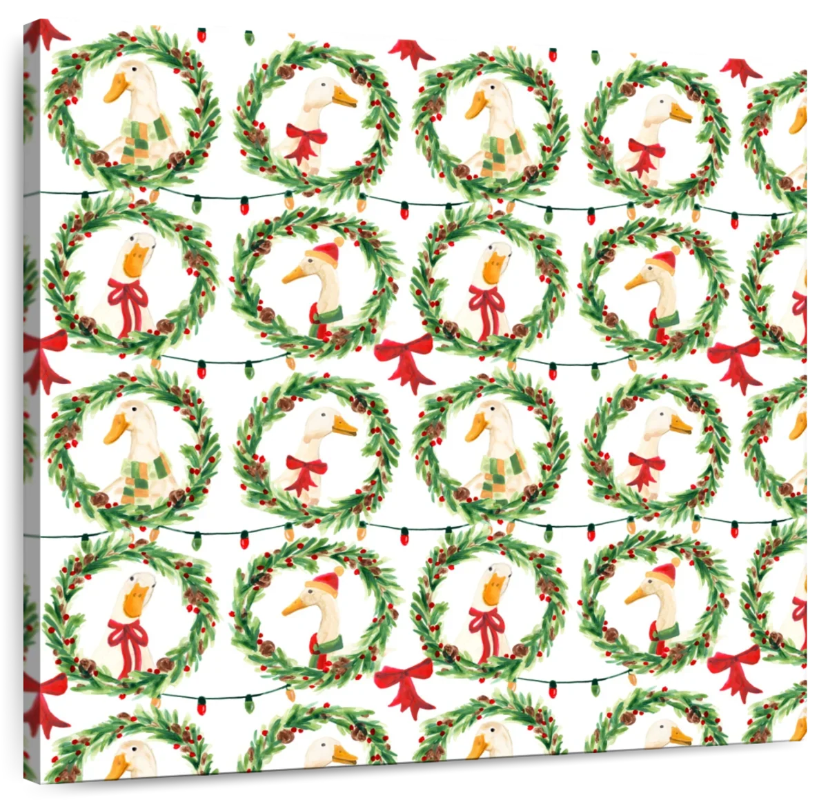Christmas Geese in Holiday Wreaths Pattern Wall Art, full print view