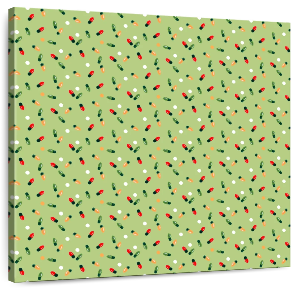 Christmas Lights Scatter Pattern on Sage Green Wall Art, full print view