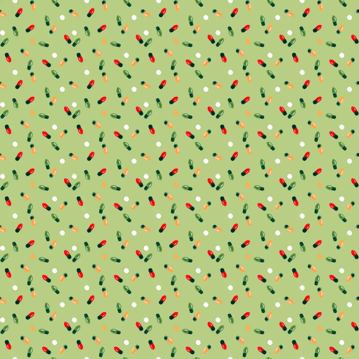 Christmas Lights Scatter Pattern on Sage Green Wall Art, colour and tone detail