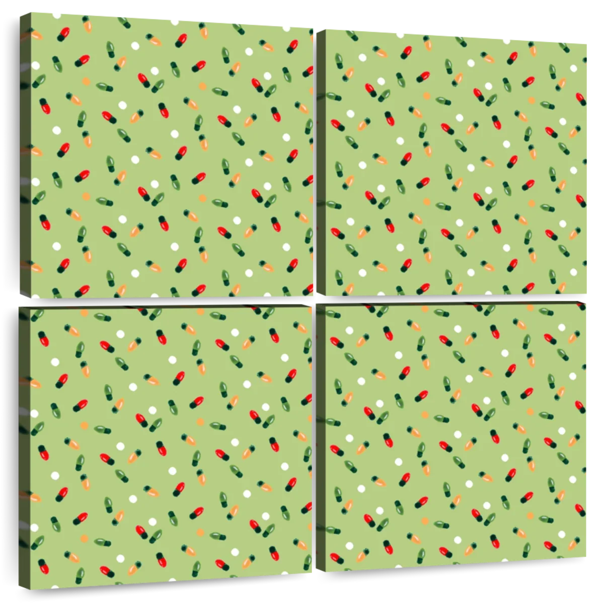 Christmas Lights Scatter Pattern on Sage Green Wall Art, corner and edge detail
