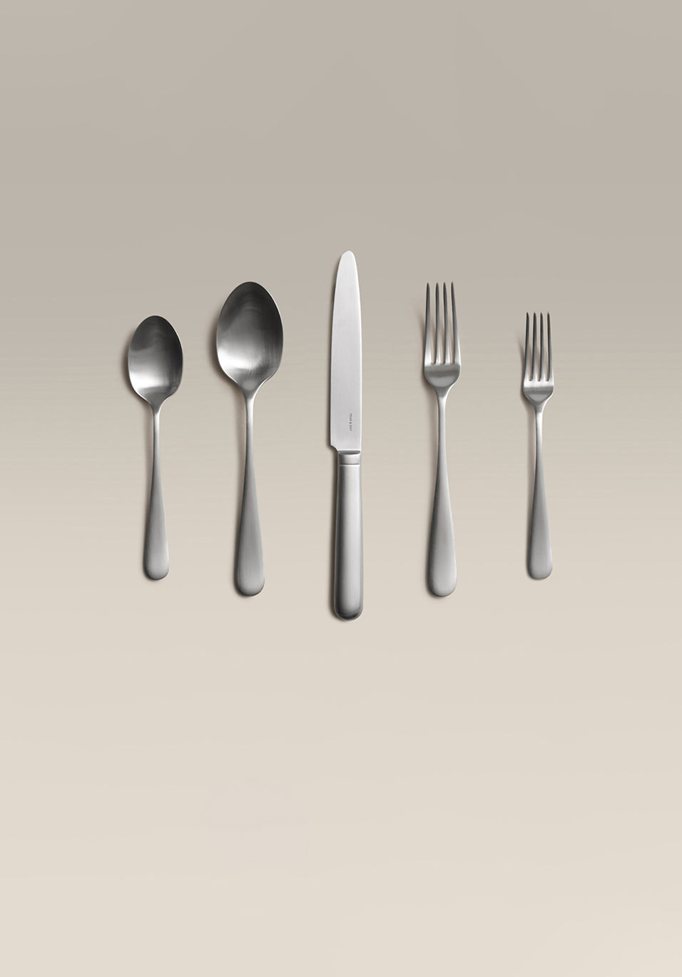 Classic Five-Piece Place Setting, brushed, bowl and tine close up