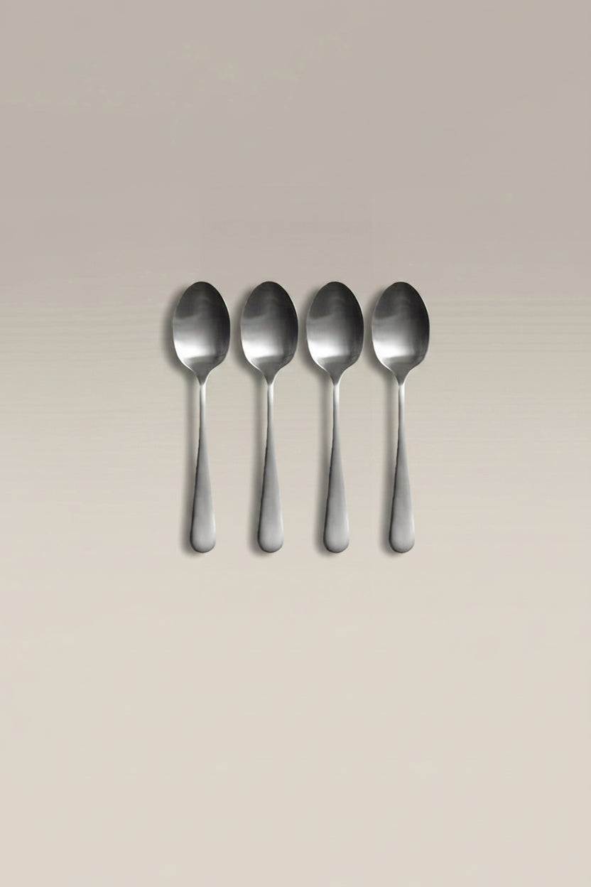 Classic Small Spoon Set, brushed, bowl and tine close up