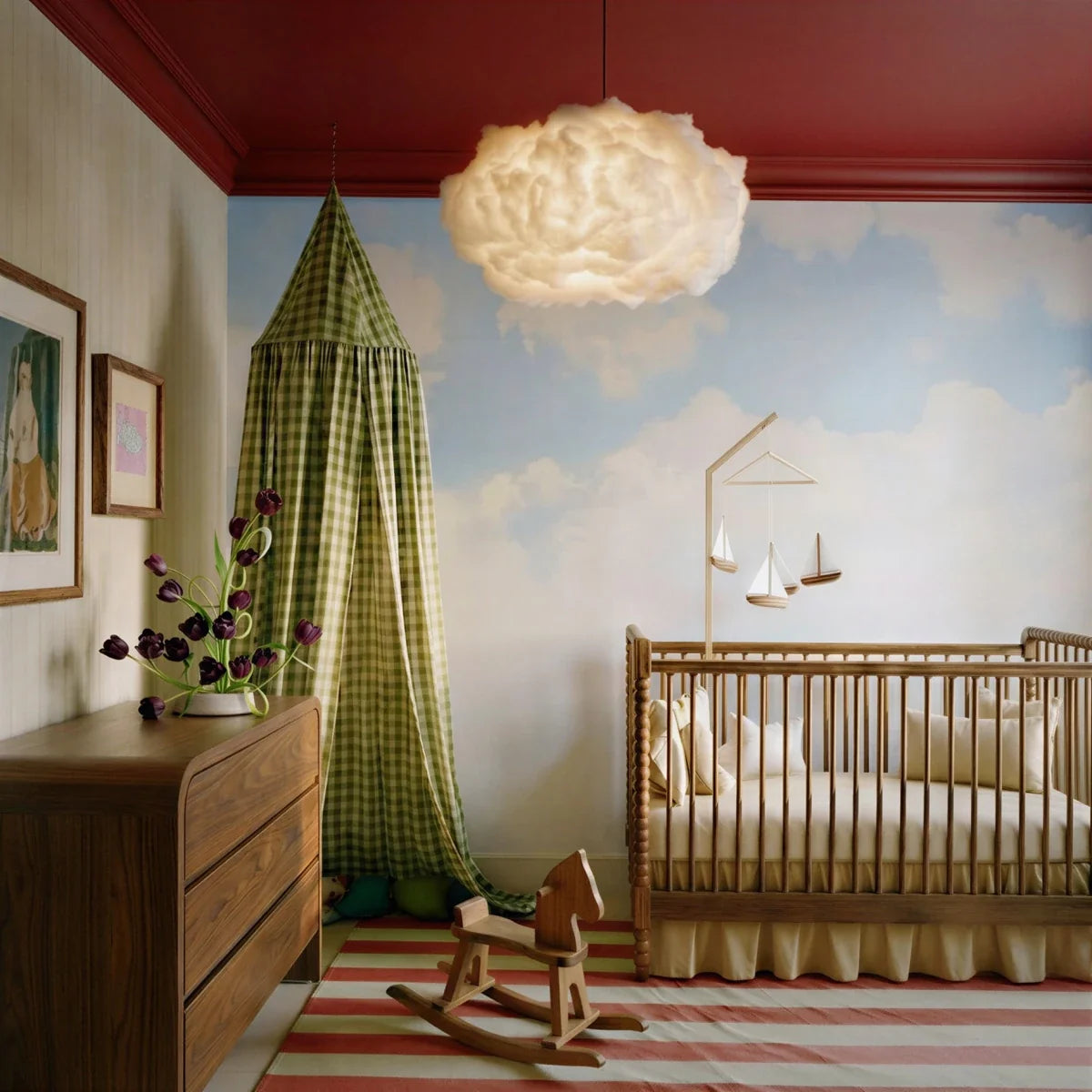 Cloud Nine Metal Pendant Light, second shown in scale within a hallway