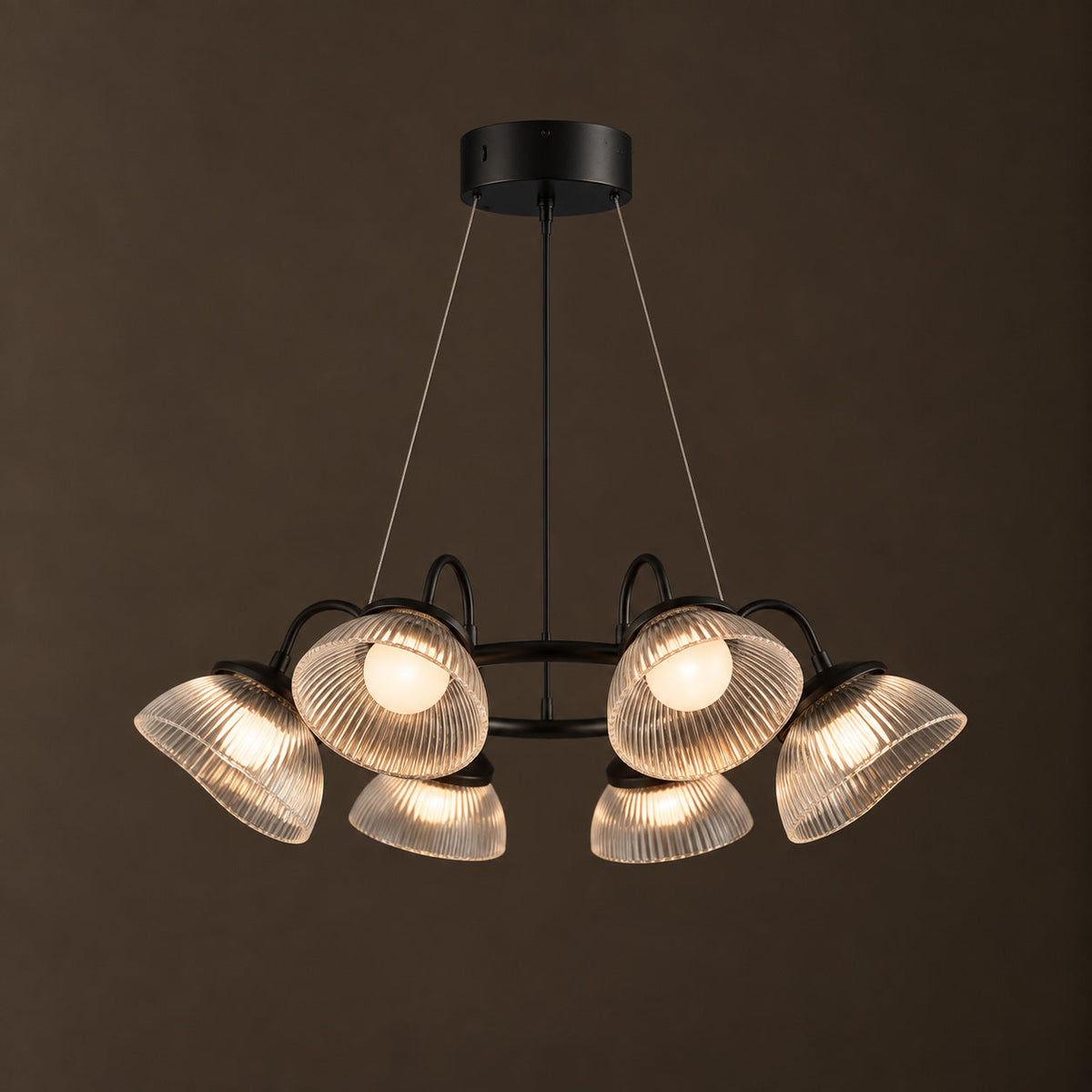 Coronis Fluted Glass LED Chandelier, second close up of the glass