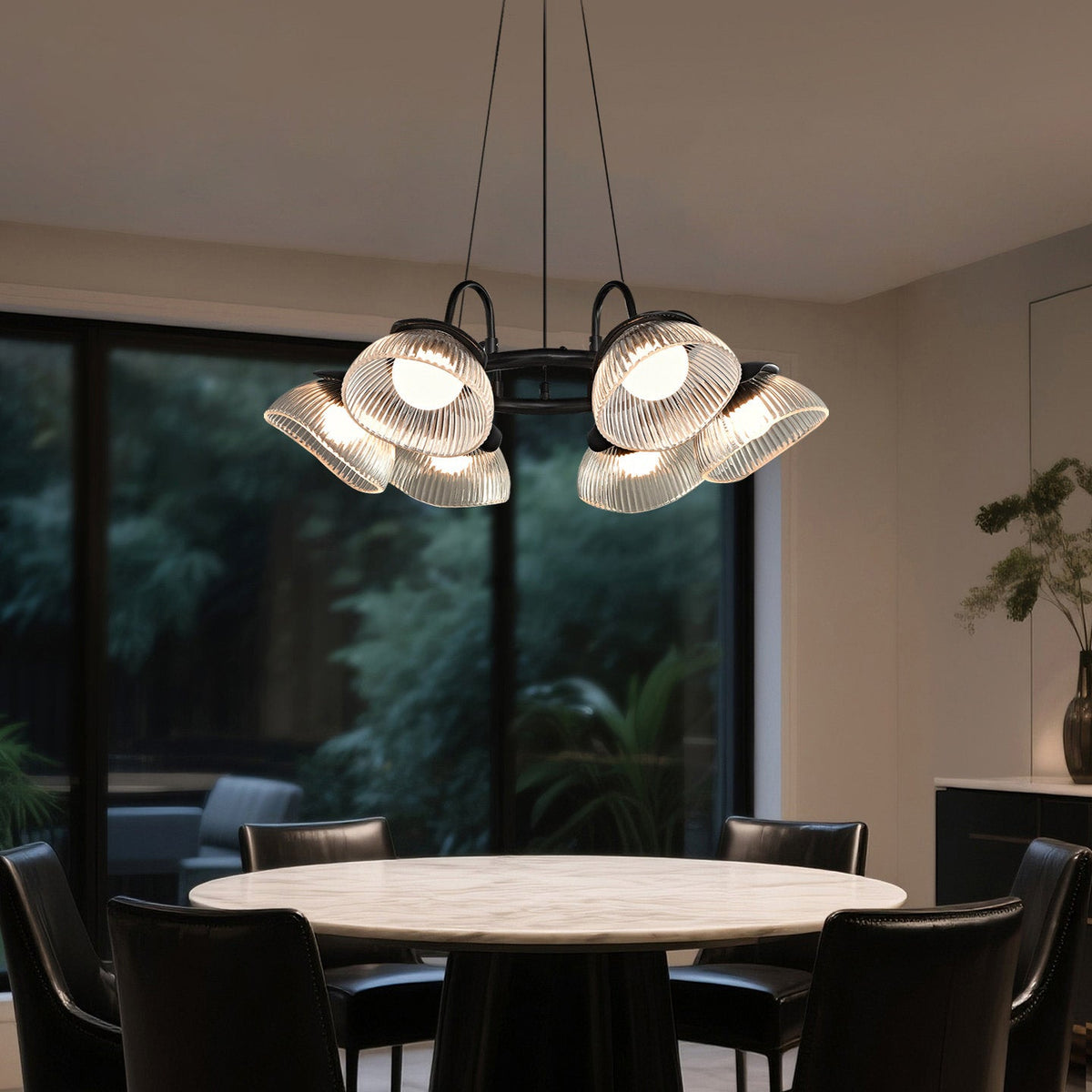 Coronis Fluted Glass LED Chandelier, shade and diffuser detail
