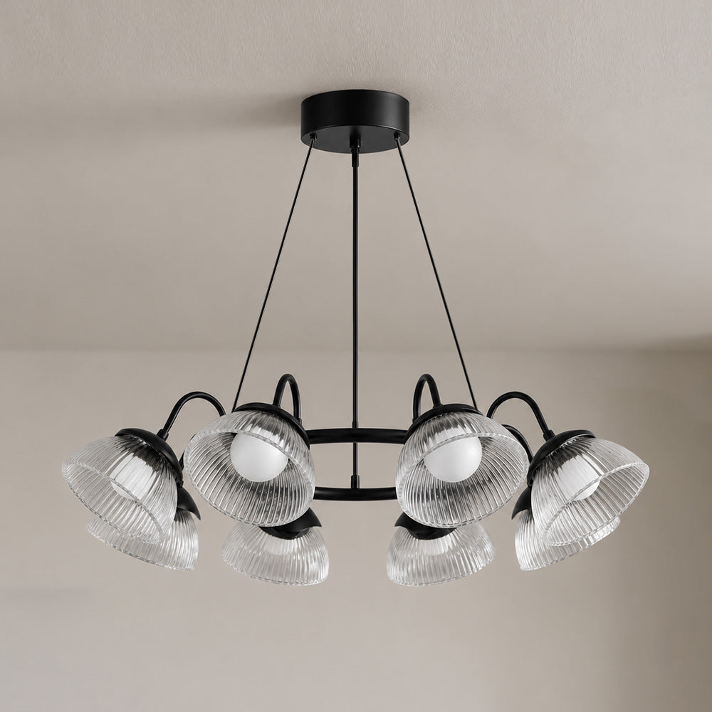 Coronis Fluted Glass LED Chandelier, third full fixture view