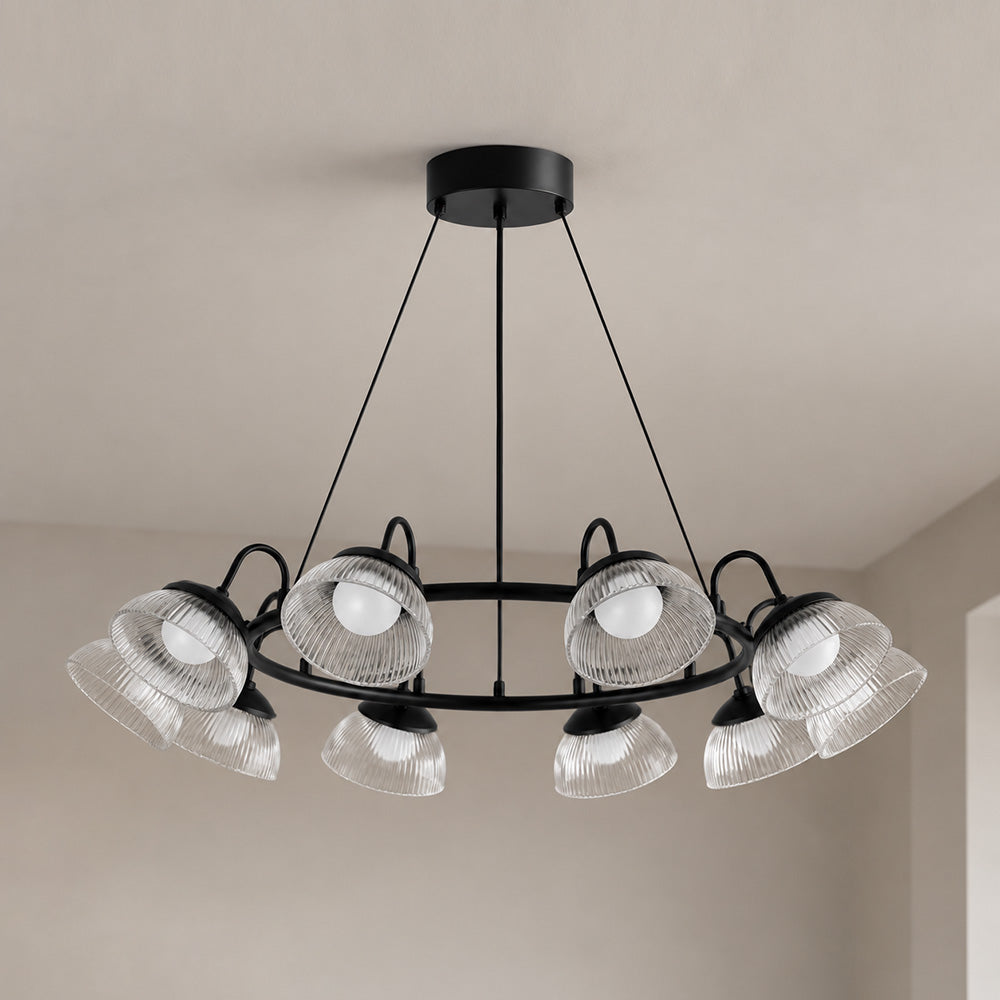 Coronis Fluted Glass LED Chandelier, third canopy and stem detail