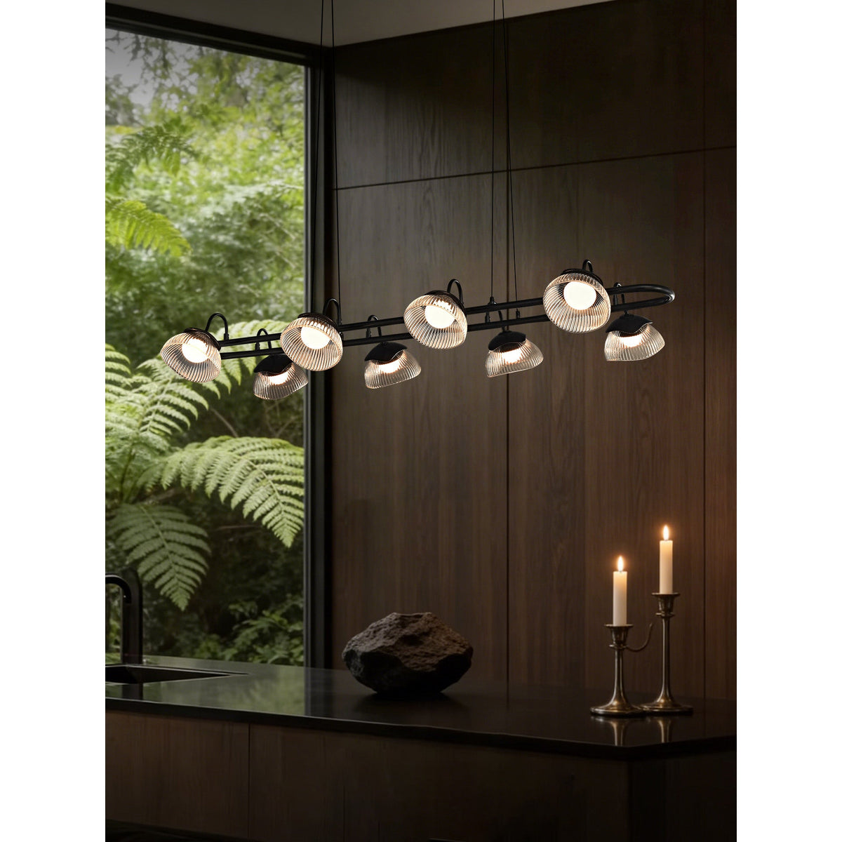 Coronis Linear Fluted Glass LED Chandelier, second canopy and stem detail