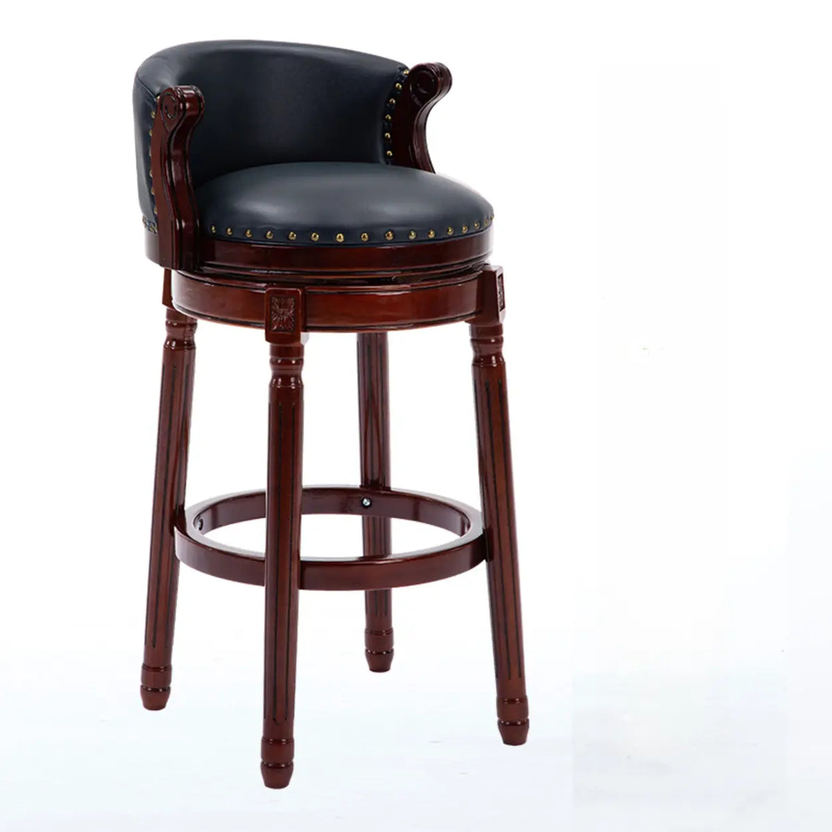 Cow Leather Wingback Swivel Wood Bar Stool with Nailhead Trim