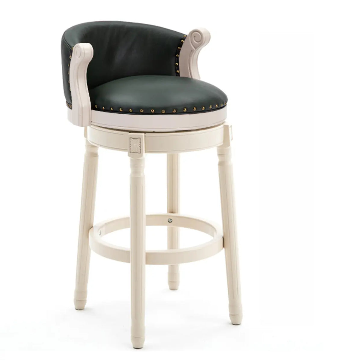 Cow Leather Wingback Swivel Wood Bar Stool with Nailhead Trim