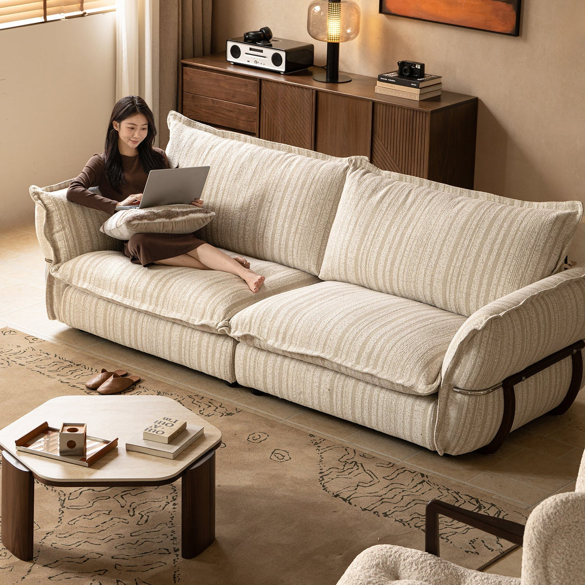 Cream Boucle Fabric 3 Seater Sofa CIRCLE
