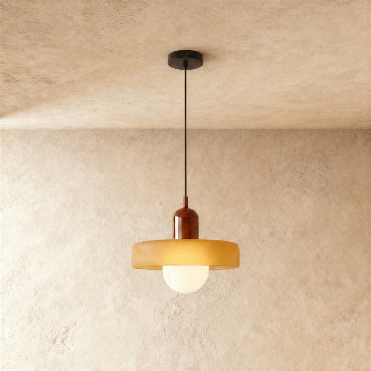Cride Metal Pendant Light, shown in scale within a hallway