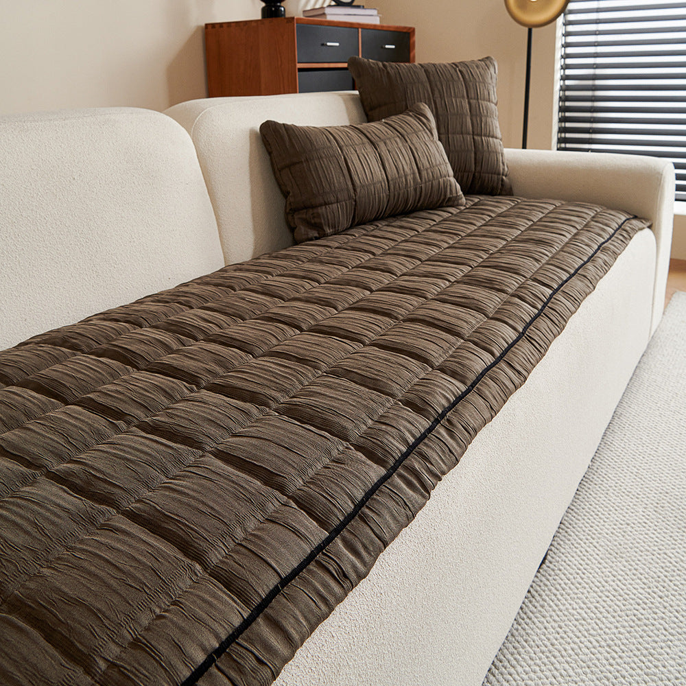 Crinkle Texture Non-Slip Sofa Mat, second draped and styled view