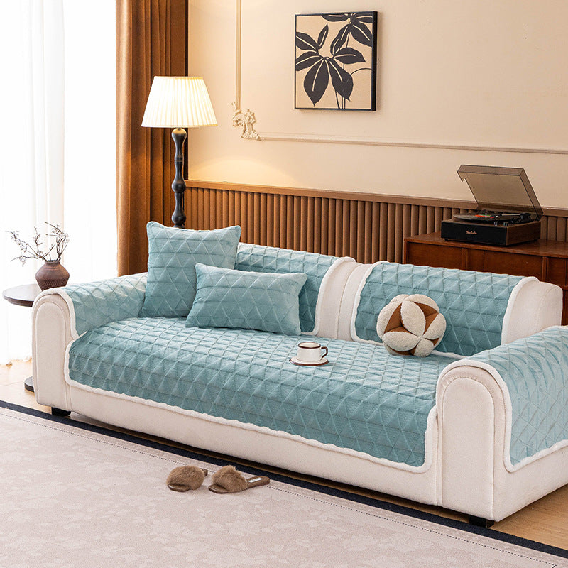 Crystal Velvet Quilted Sofa Protector, angled three quarter view
