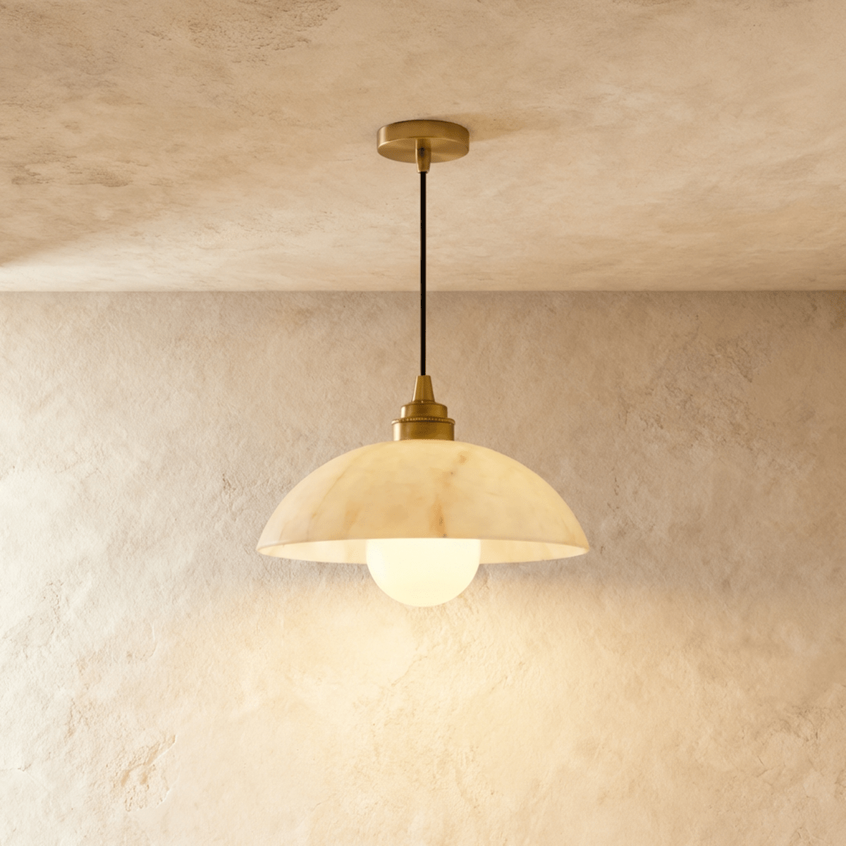 Cupola Alabaster Pendant Light, close up of the finish and material