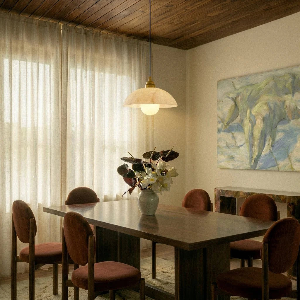 Cupola Alabaster Pendant Light, angled view showing the silhouette