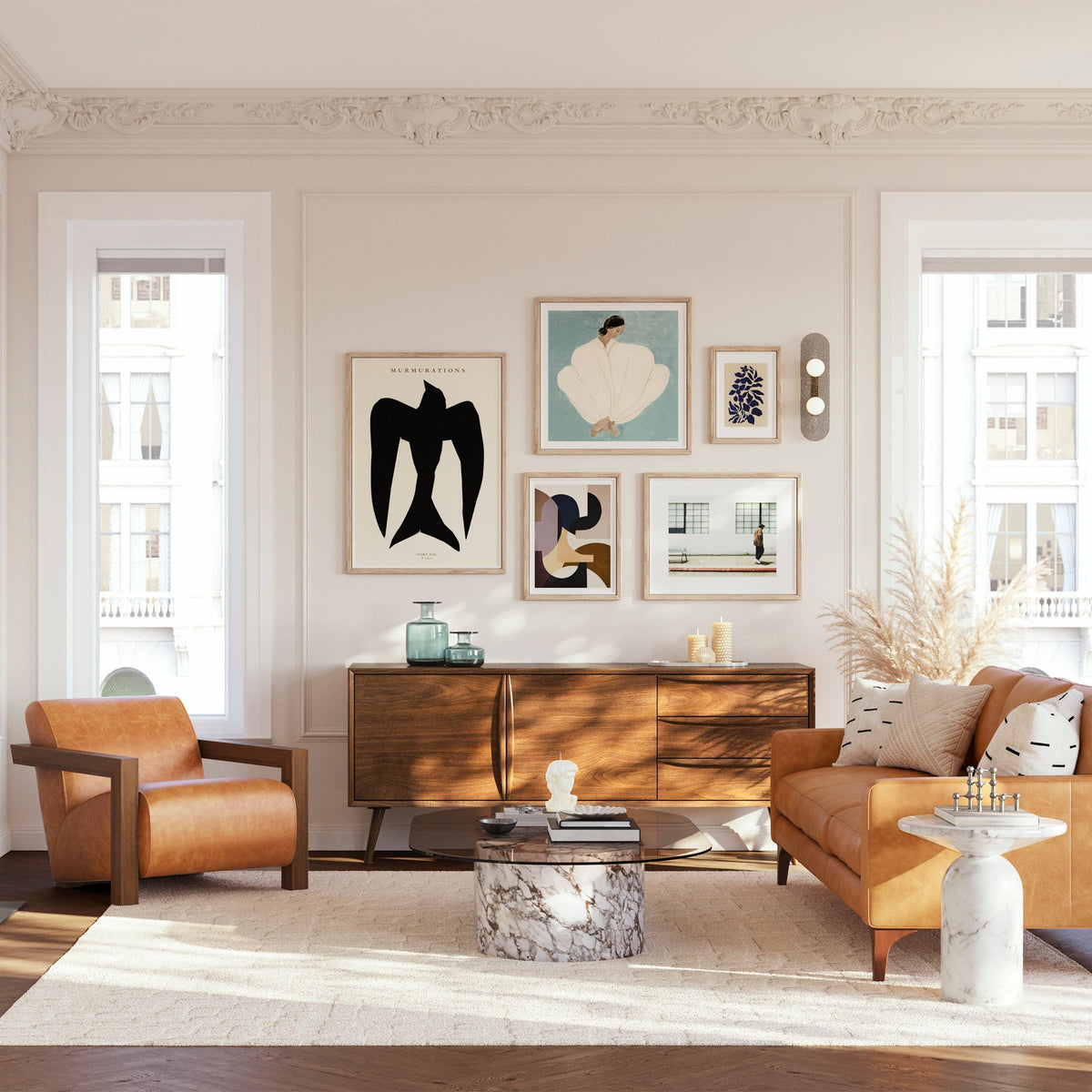 Cura 71" Walnut Sideboard, second styled room view