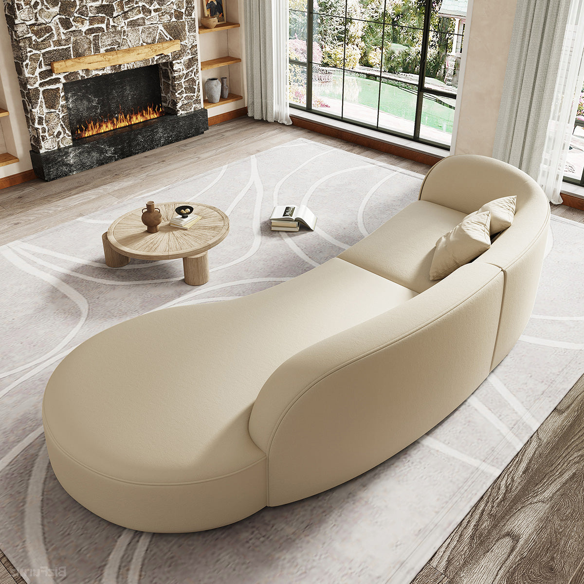 Curved Sectional Sofa, full piece styled in a room