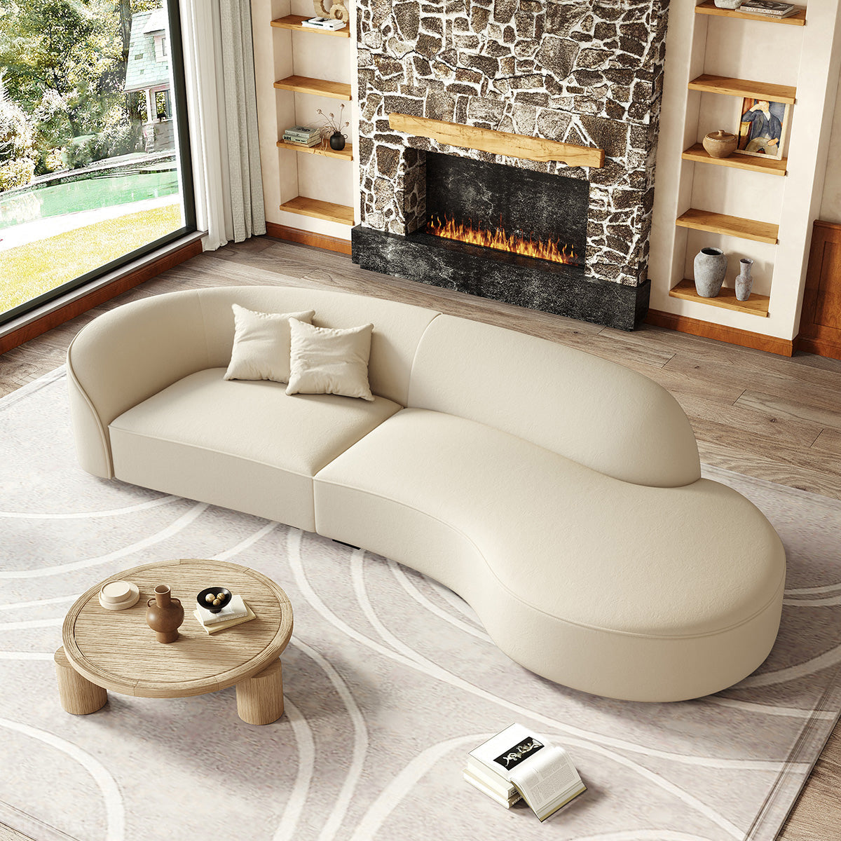 Curved Sectional Sofa, cushion and fabric texture close up