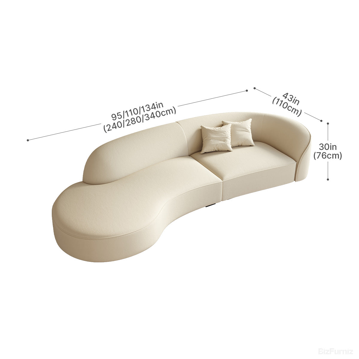 Curved Sectional Sofa, armrest and seat detail
