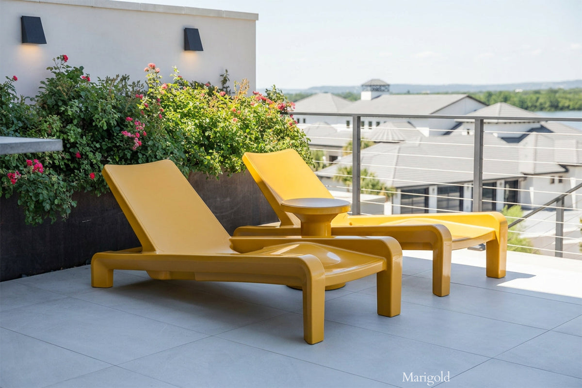 Deck Chaise Lounge, marigold, styled in a real room
