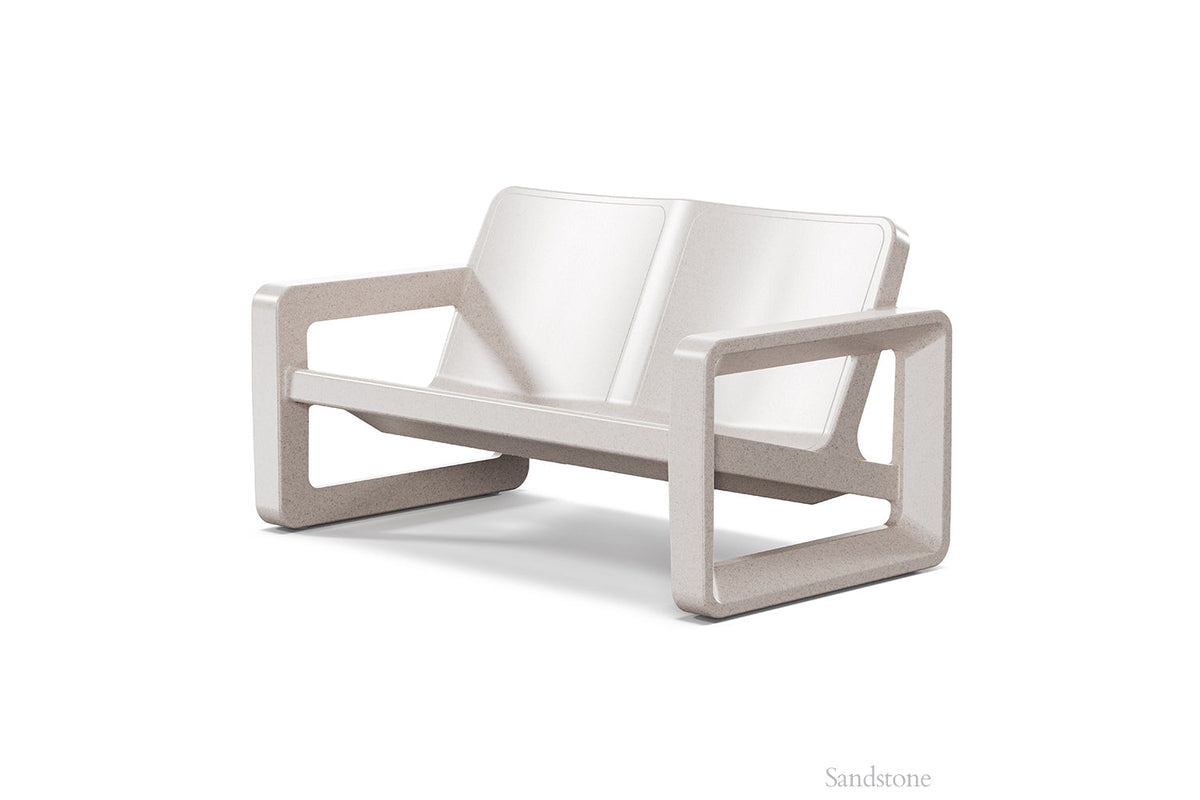 Deck Outdoor Loveseat, sandstone, seat and cushion detail
