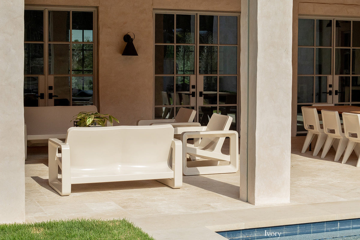 Deck Outdoor Loveseat, ivory, full length side view