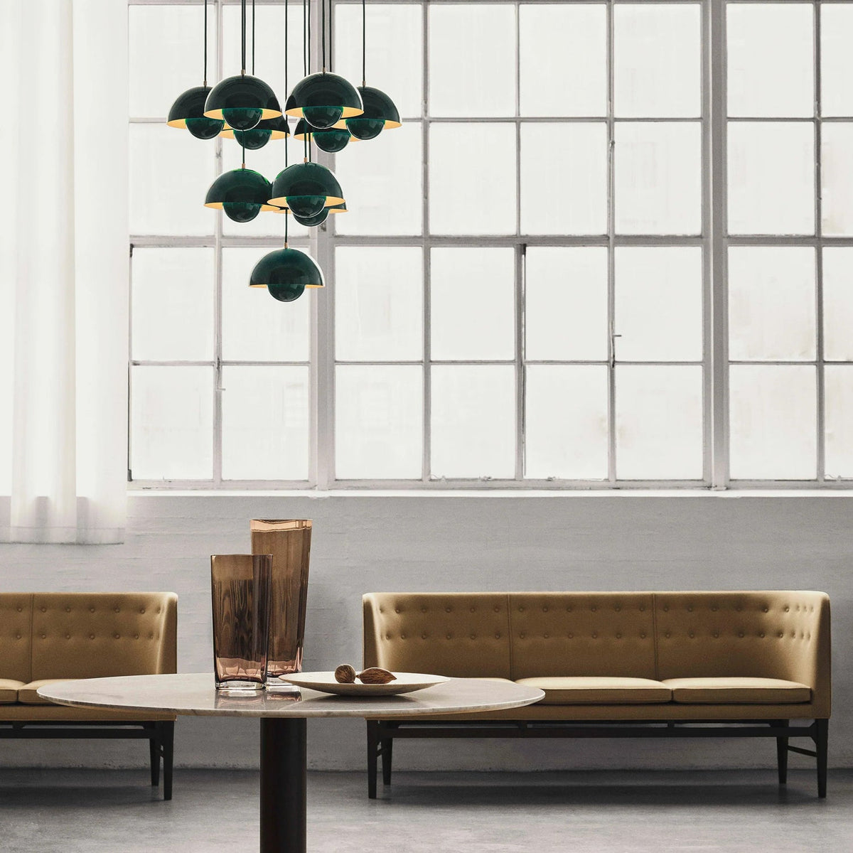Duo Dome Ten-Light Chandelier, held for scale