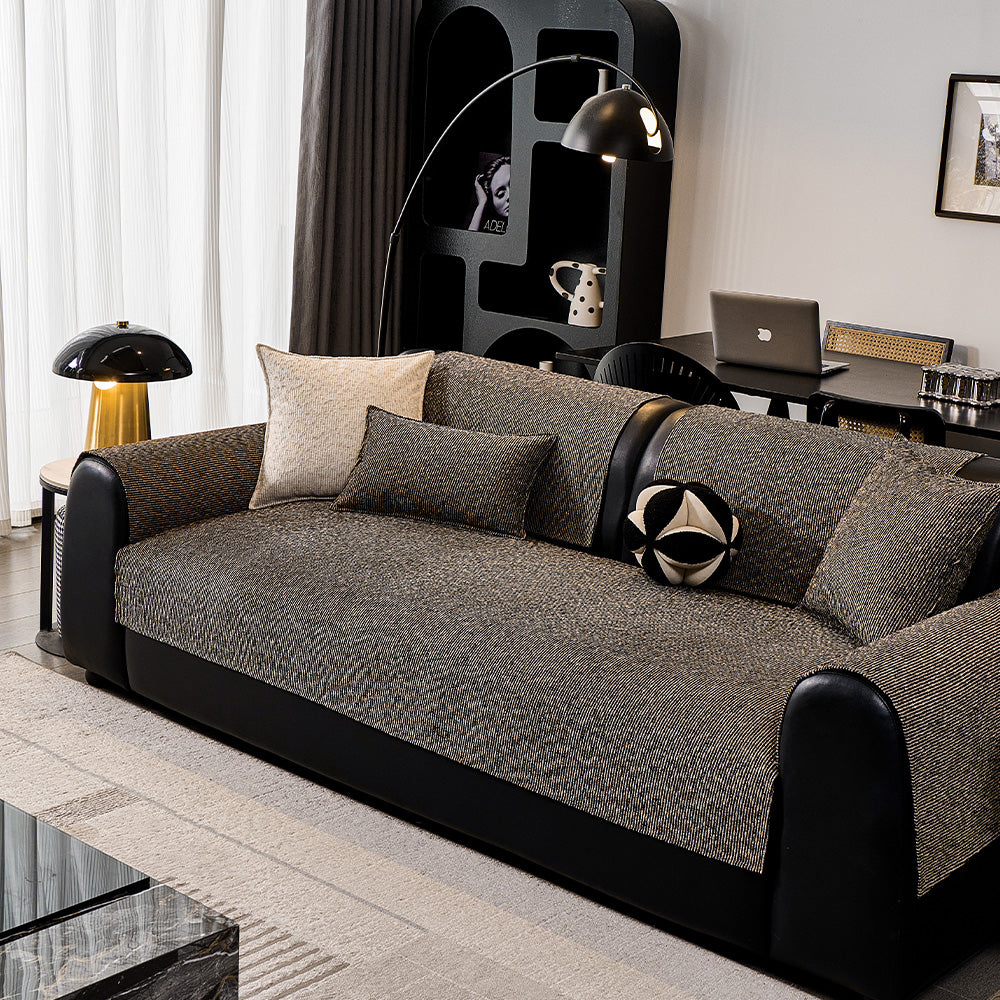 Elevated Texture Chenille Non-Slip Sofa Cover, edge and trim detail