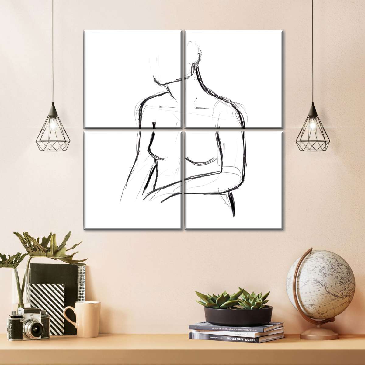 Female Torso Sketch Wall Art, brush and texture close up