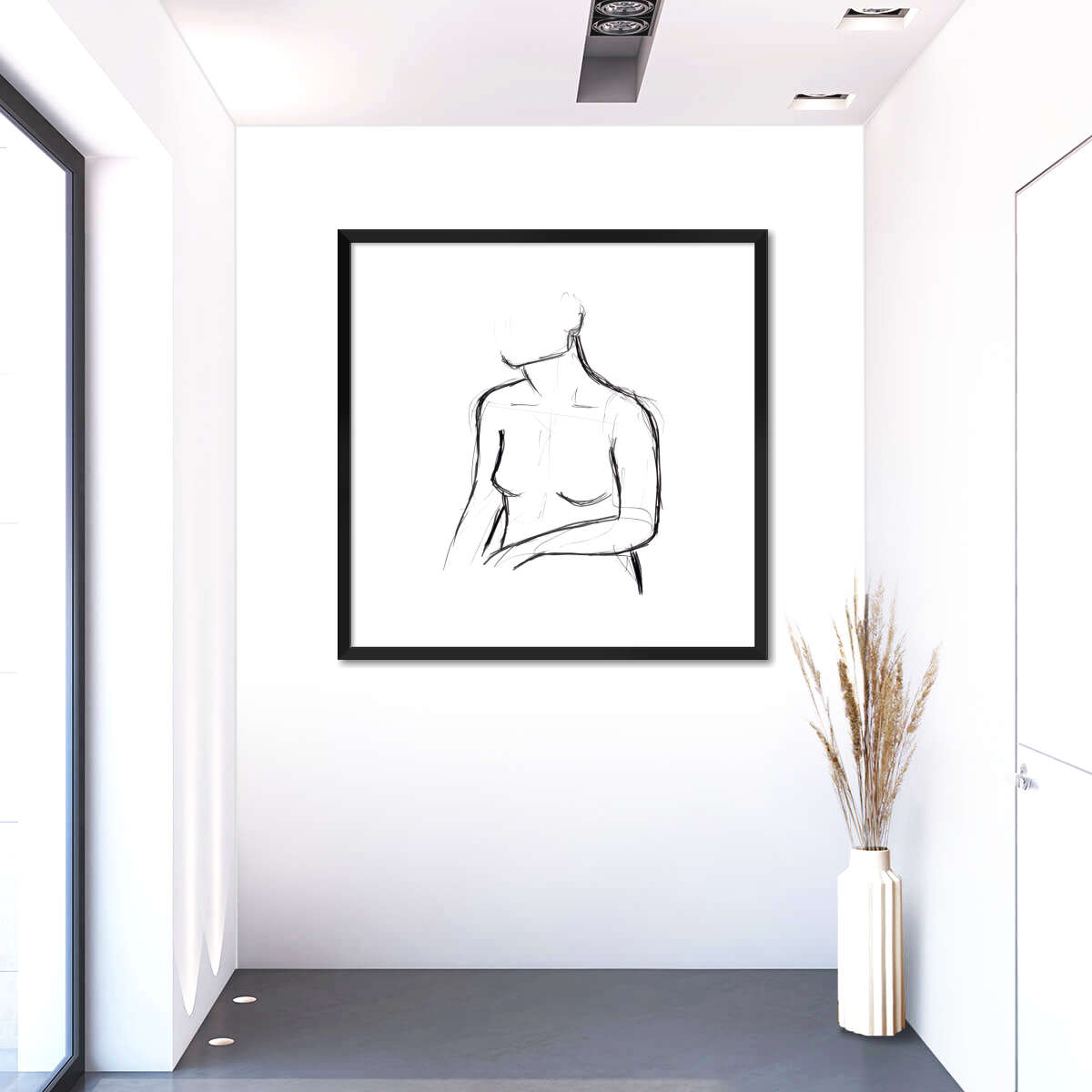 Female Torso Sketch Wall Art, corner and edge detail