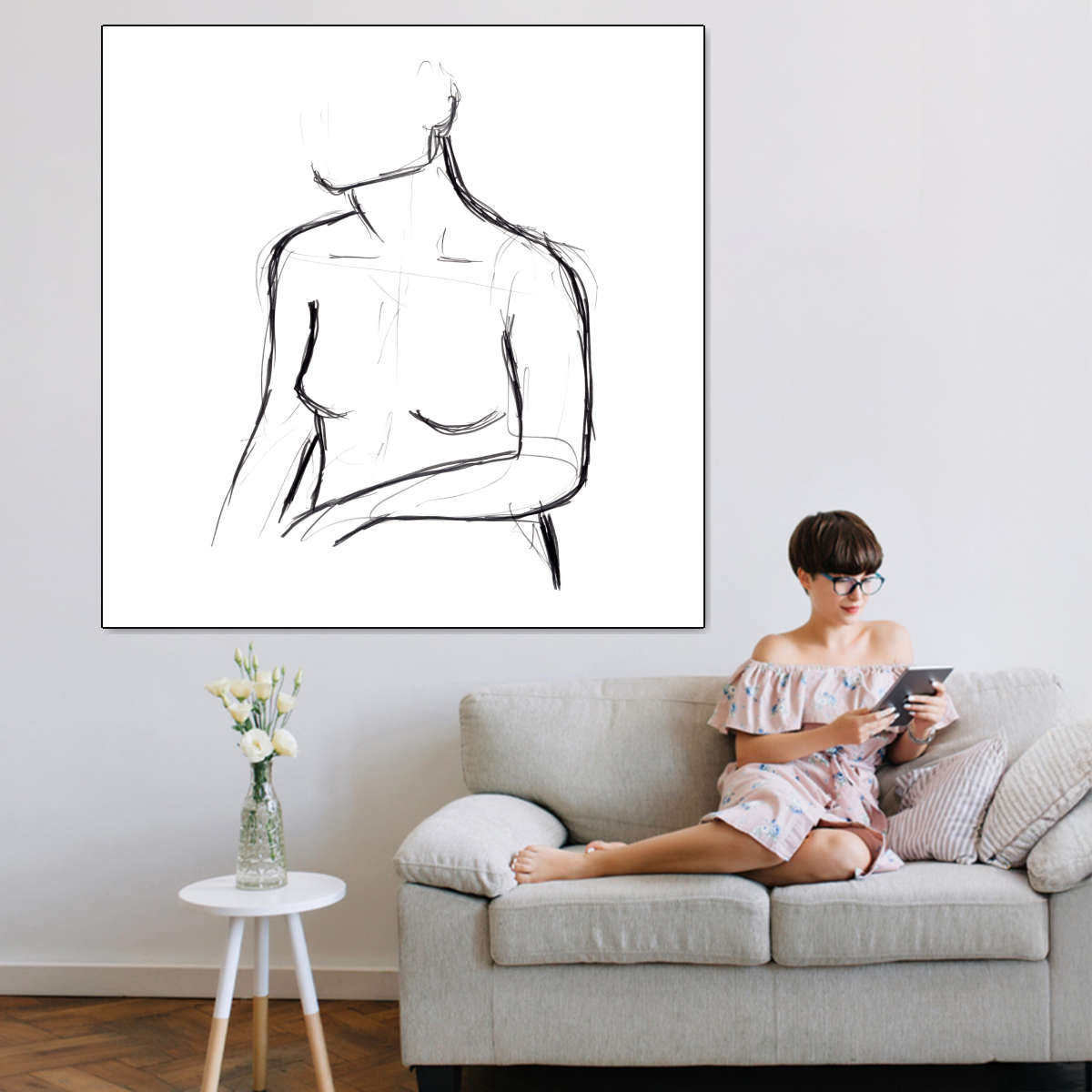 Female Torso Sketch Wall Art, framed view