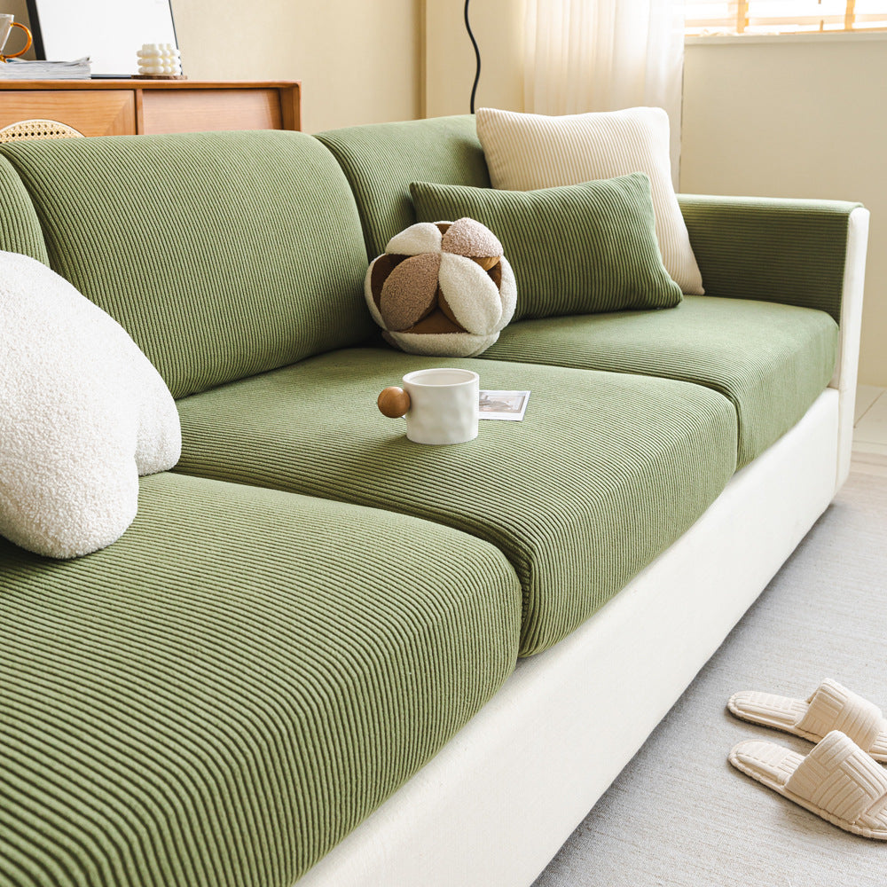 Fine-Ribbed Corduroy Sofa Slipcover, draped and styled view