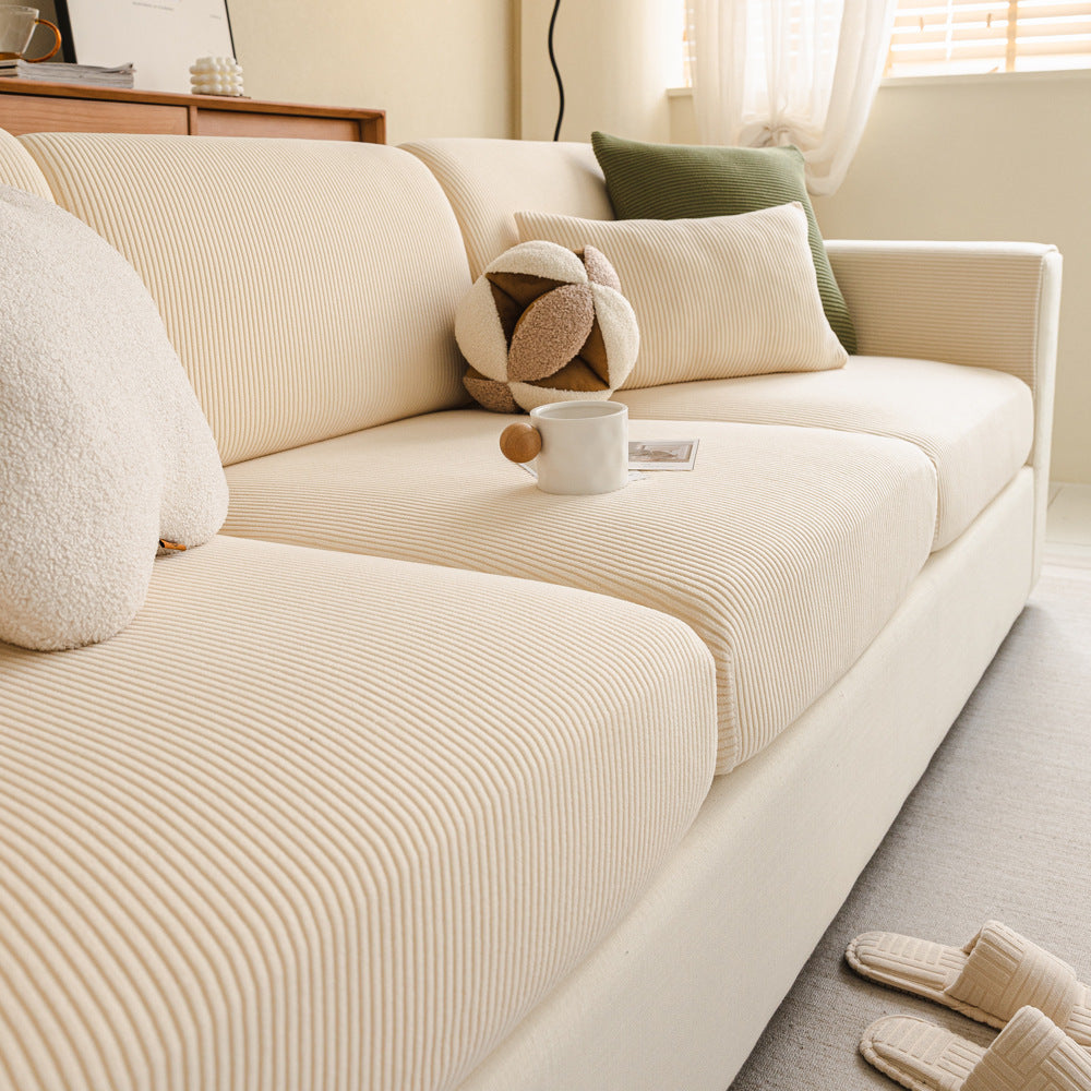 Fine-Ribbed Corduroy Sofa Slipcover, edge and trim detail