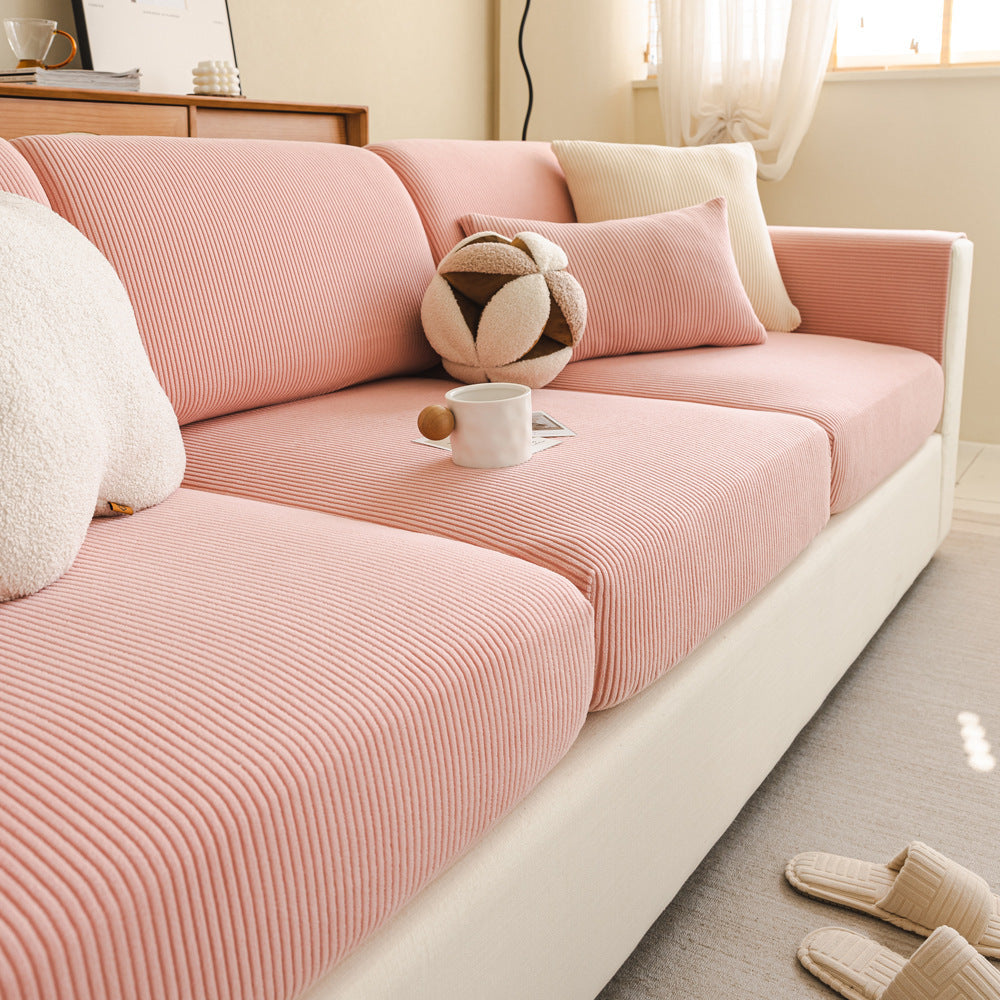Fine-Ribbed Corduroy Sofa Slipcover, second corner and seam detail