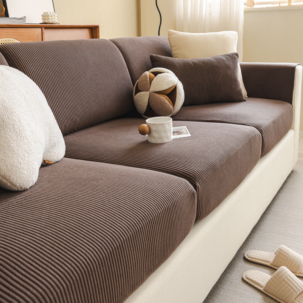 Fine-Ribbed Corduroy Sofa Slipcover, second styled in a living space
