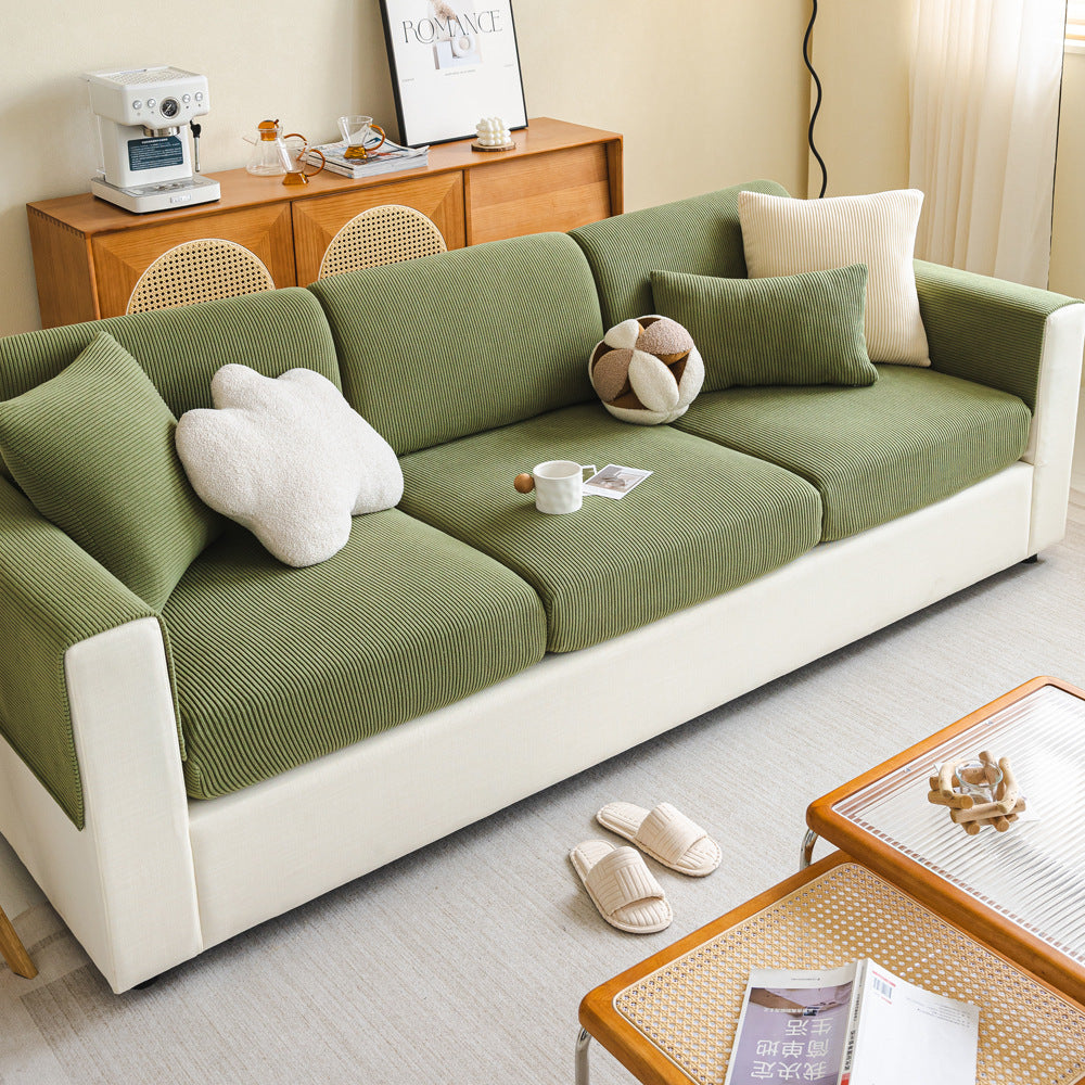 Fine-Ribbed Corduroy Sofa Slipcover, folded detail