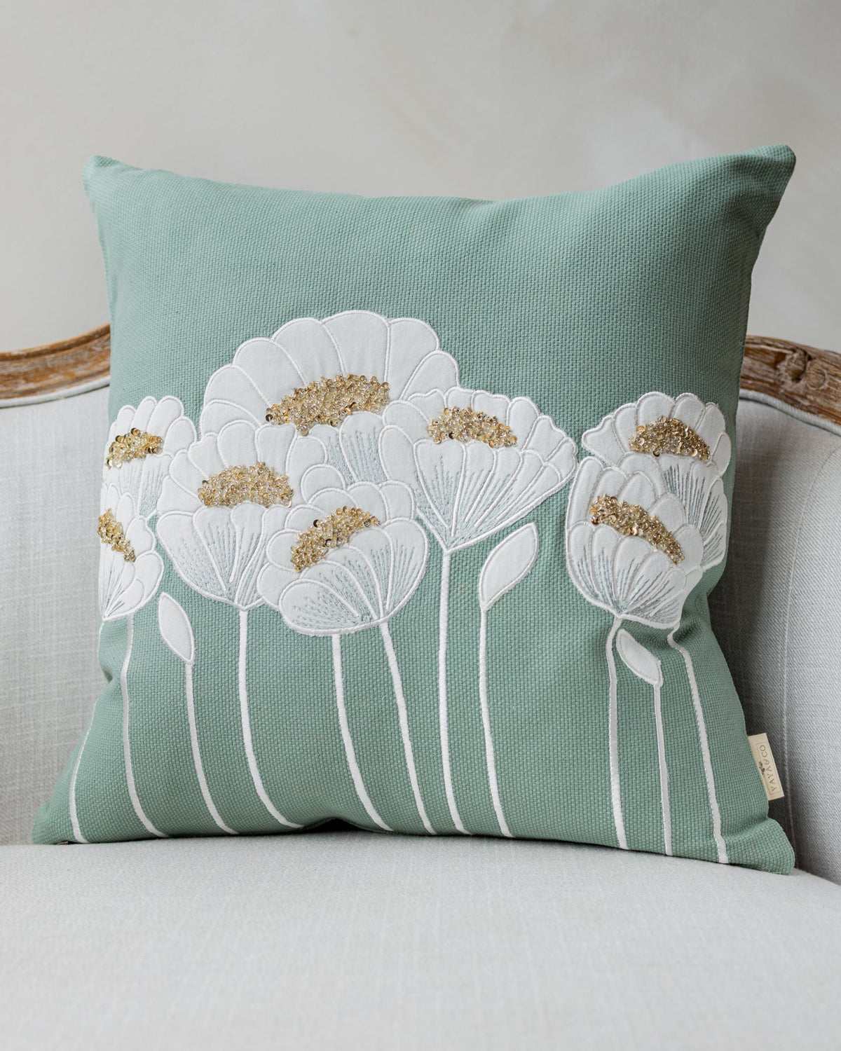 Fleur Organic Cotton Beaded Throw Pillow, folded detail