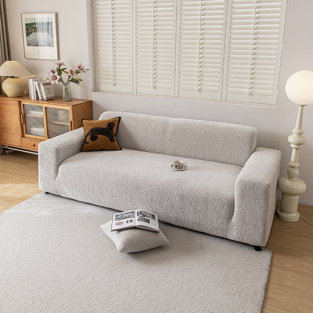 Floral Jacquard Sofa Slipcover, edge and trim detail