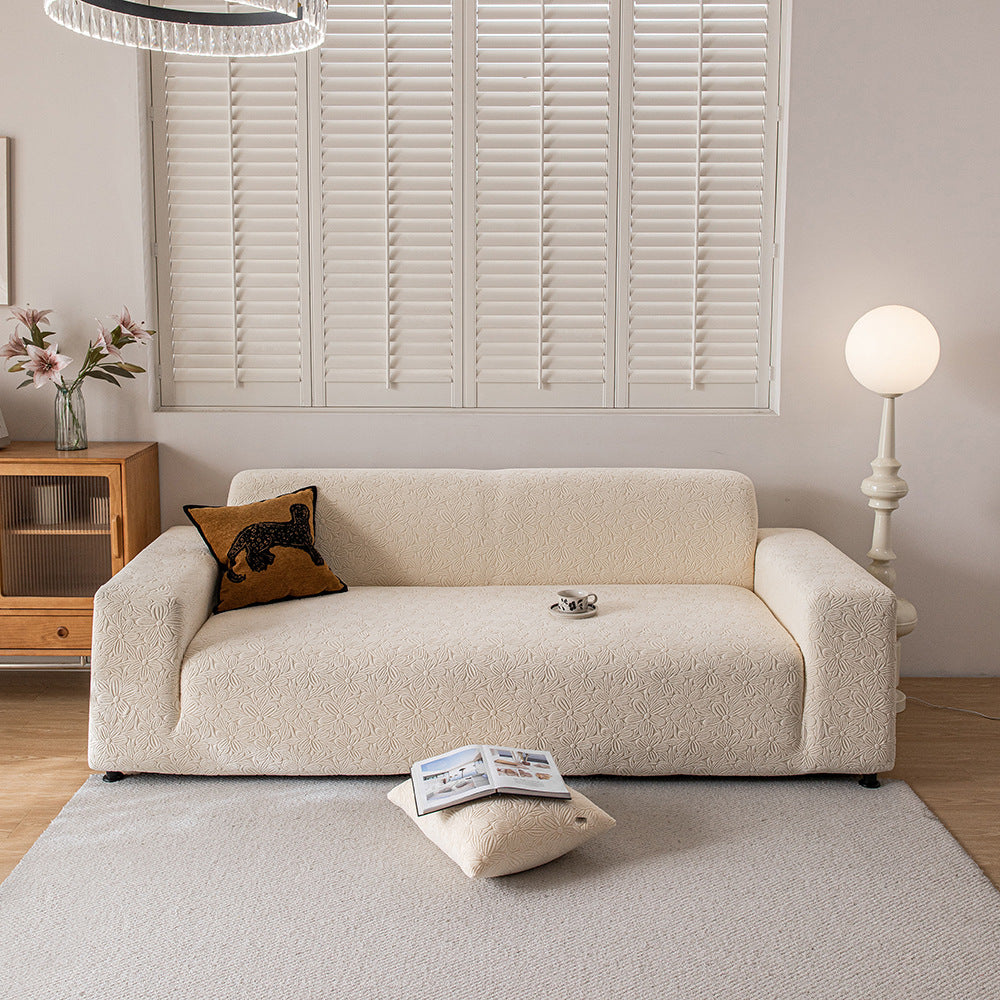 Floral Jacquard Sofa Slipcover, second full flat lay view