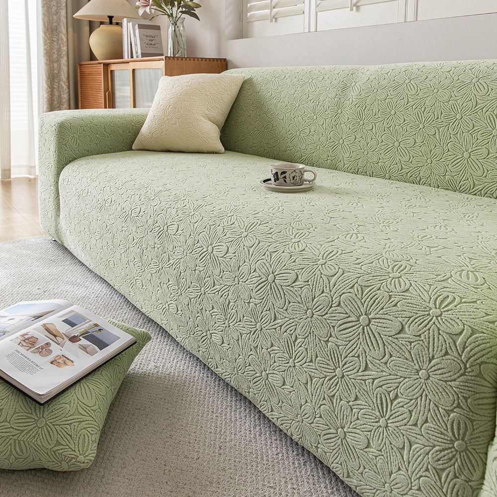 Floral Jacquard Sofa Slipcover, draped and styled view 2