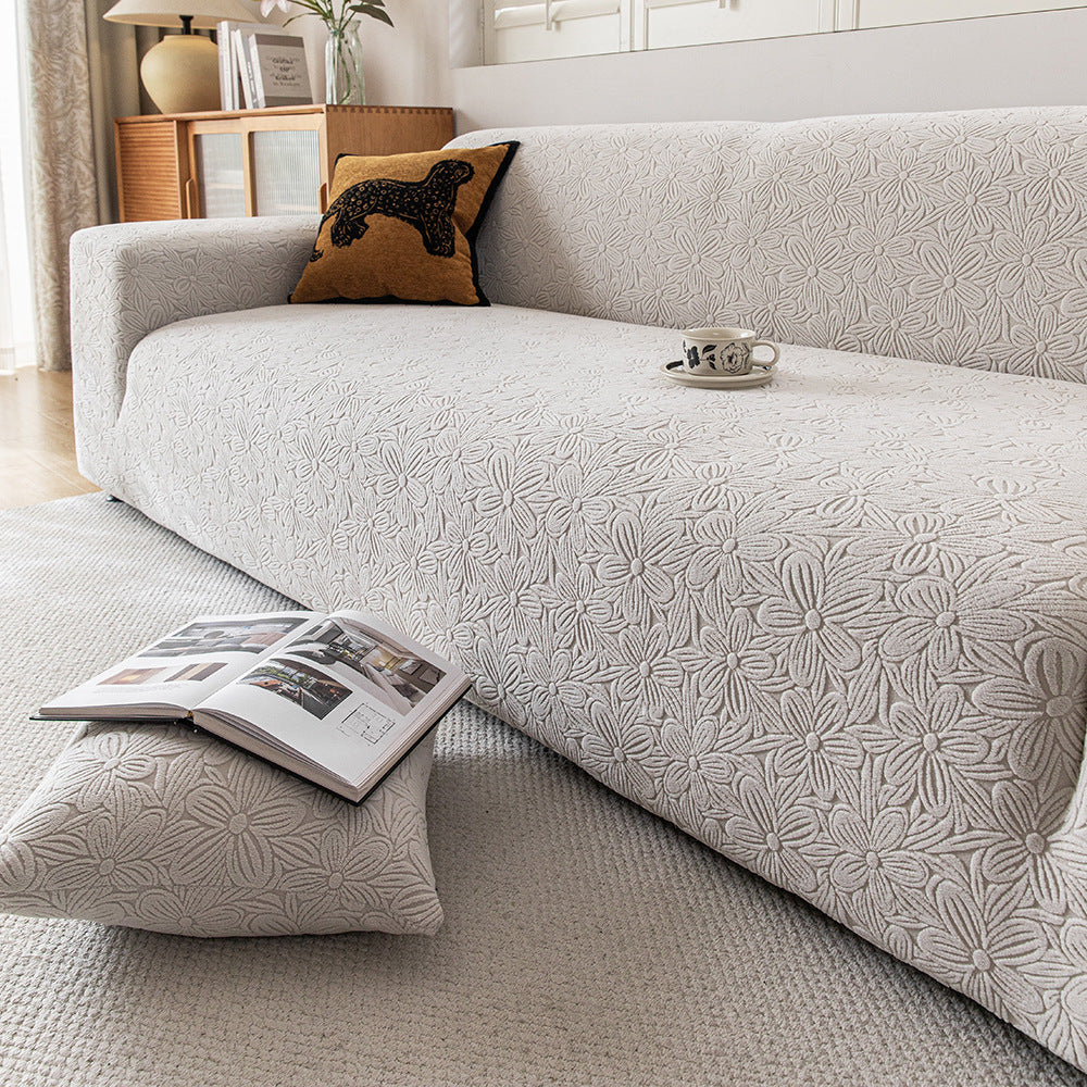 Floral Jacquard Sofa Slipcover, styled in a living space