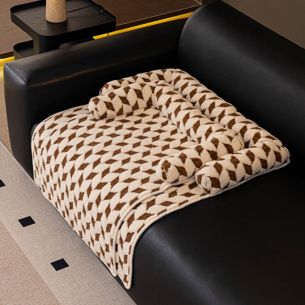 Geometric Diamond Plush Bolster Pet Sofa Bed, front view