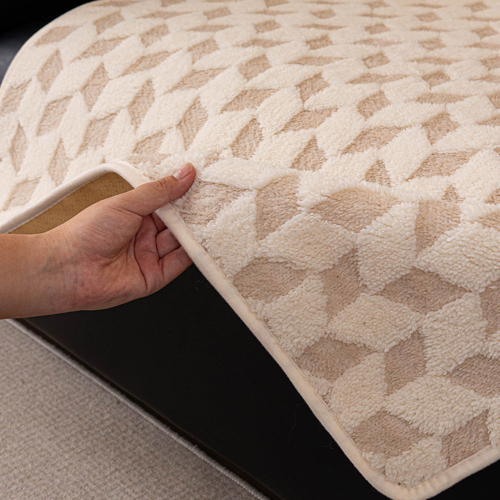 Geometric Diamond Plush Bolster Pet Sofa Bed, with a pet resting on it