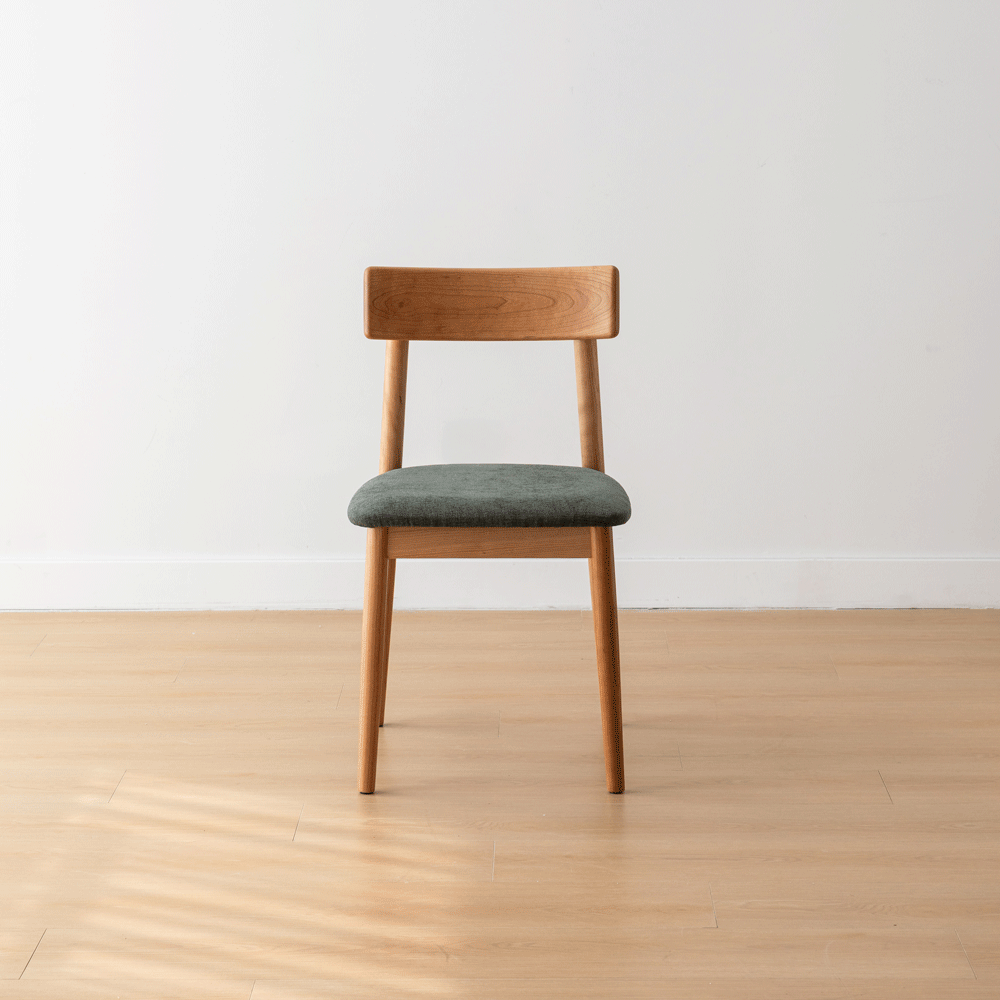 Scandinavian Cherry Wood Mixed Weave Fabric Dining Chair GREEN