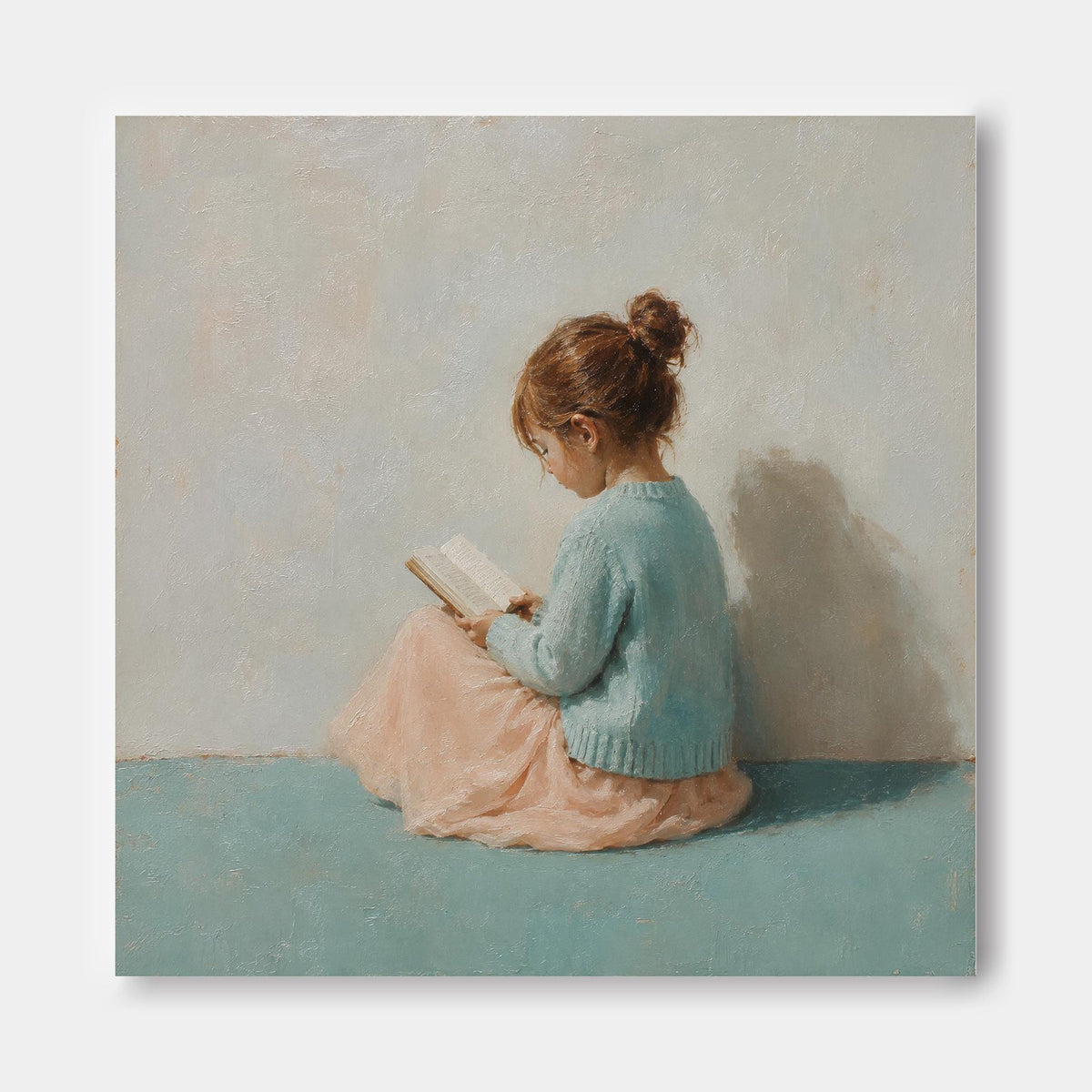Girl Reading in Blue Canvas Art, full print view