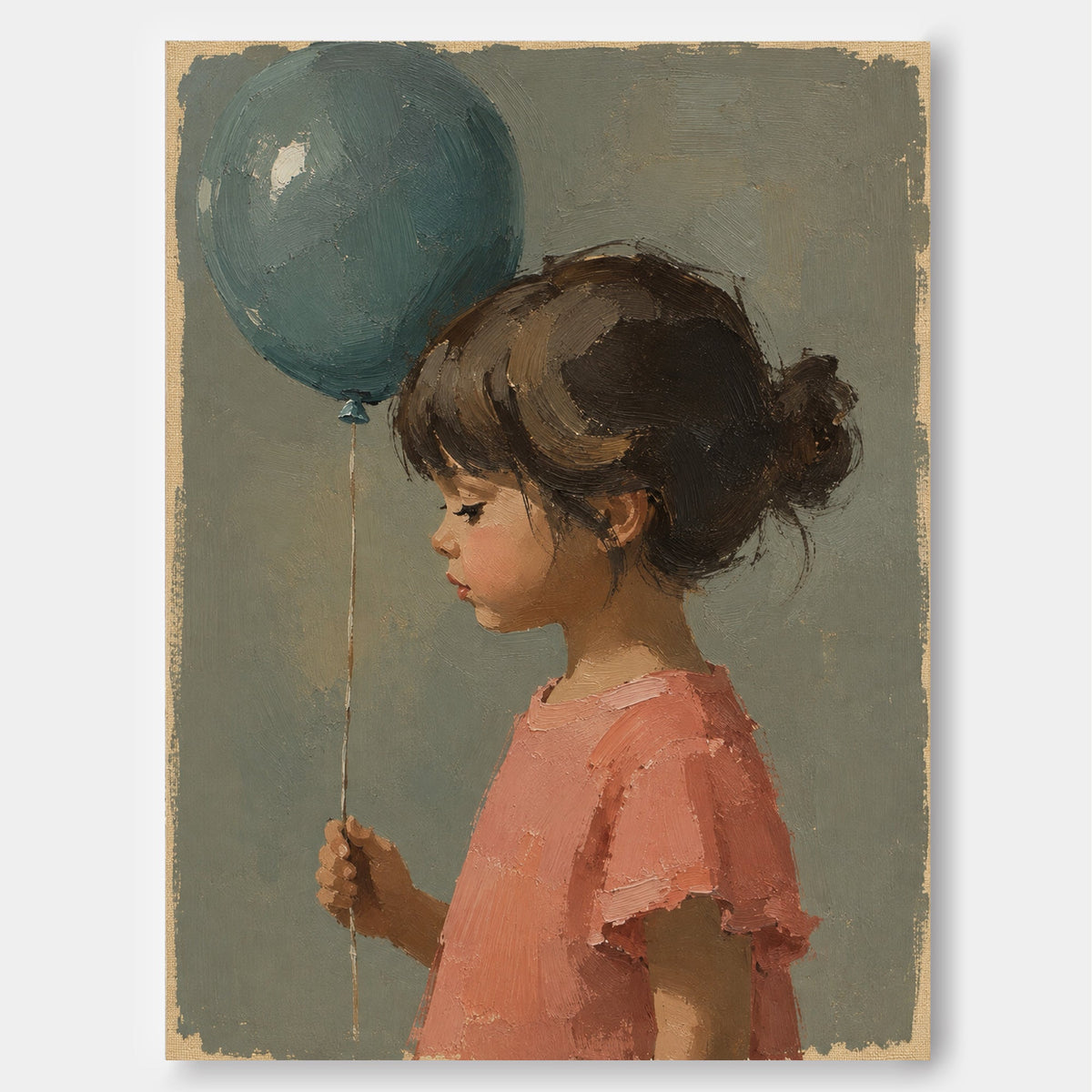 Girl with Blue Balloon Canvas Art, full print view
