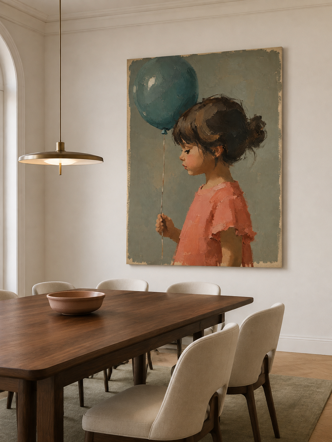Girl with Blue Balloon Canvas Art, corner and edge detail